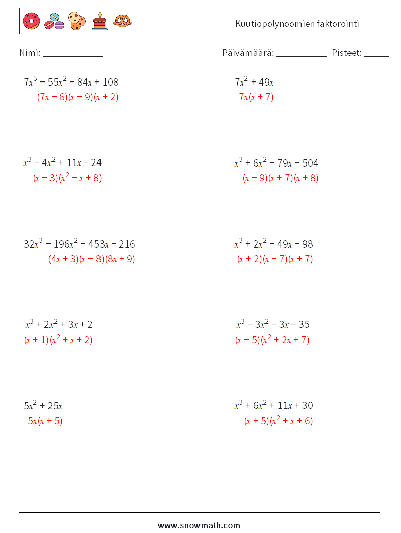 Kuutiopolynoomien faktorointi Matematiikan laskentataulukot 7 Kysymys, vastaus