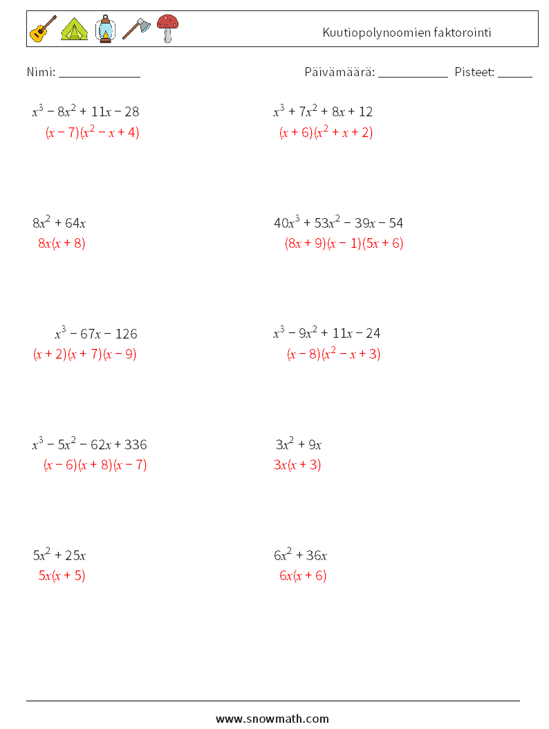 Kuutiopolynoomien faktorointi Matematiikan laskentataulukot 8 Kysymys, vastaus