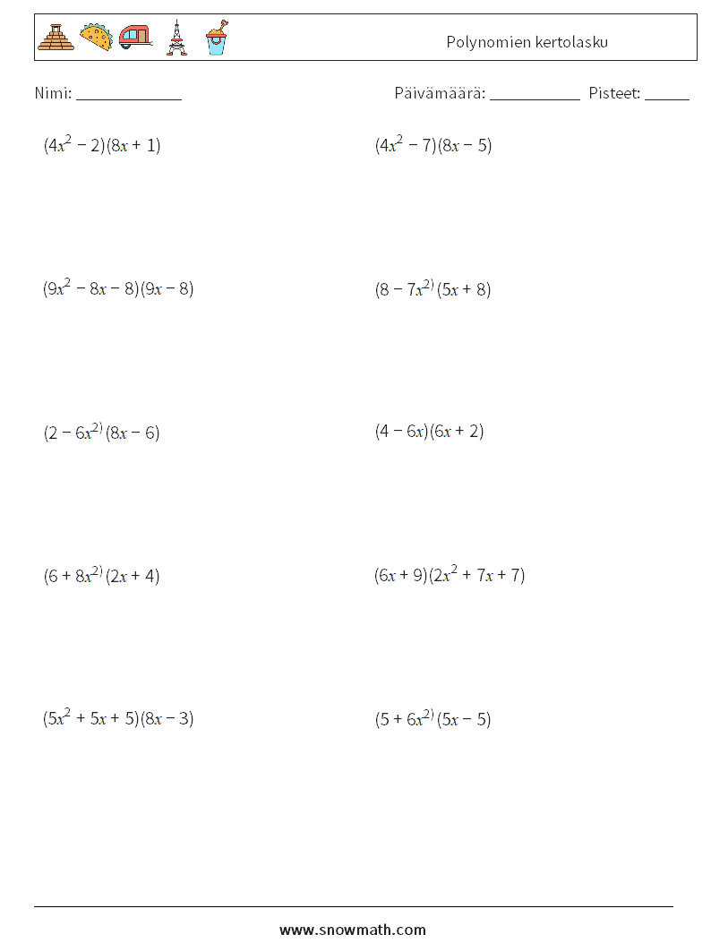 Polynomien kertolasku Matematiikan laskentataulukot 1