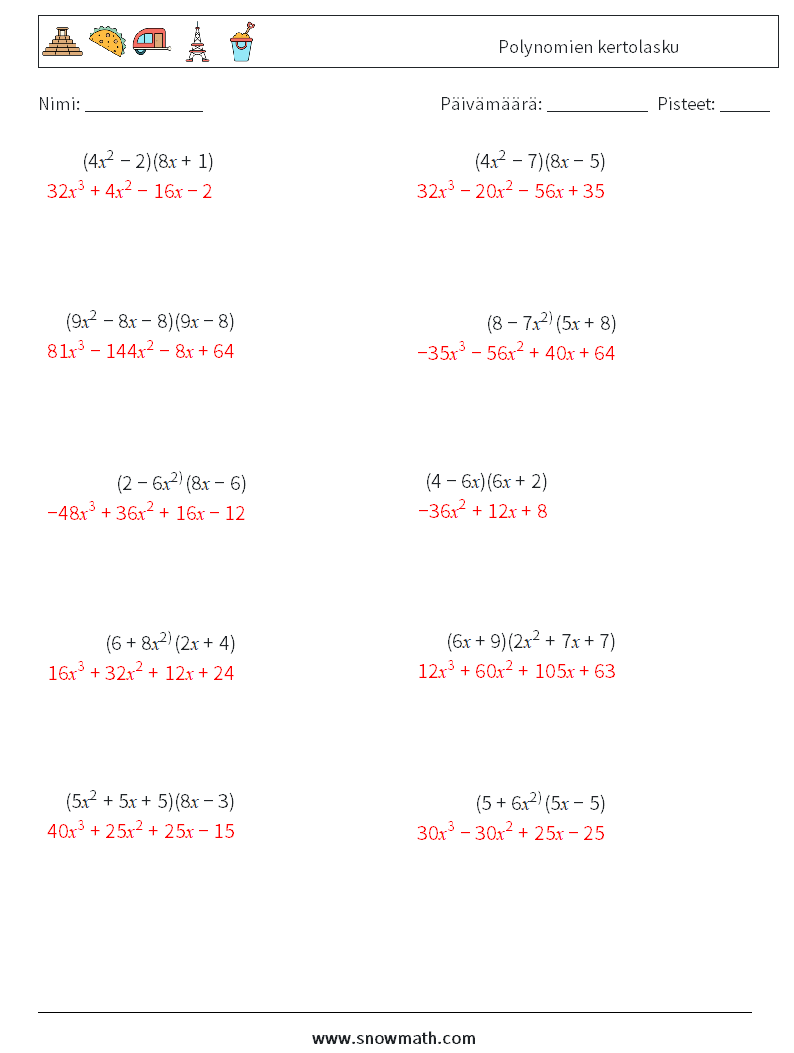 Polynomien kertolasku Matematiikan laskentataulukot 1 Kysymys, vastaus