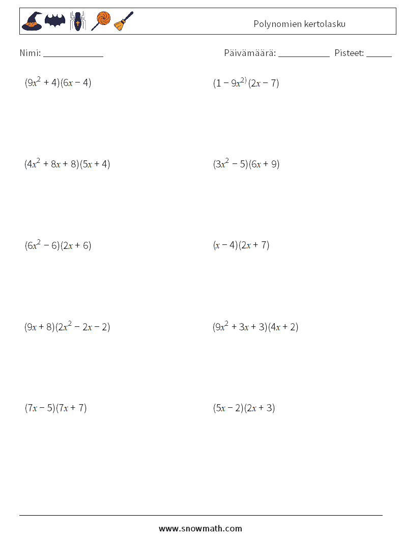 Polynomien kertolasku Matematiikan laskentataulukot 2