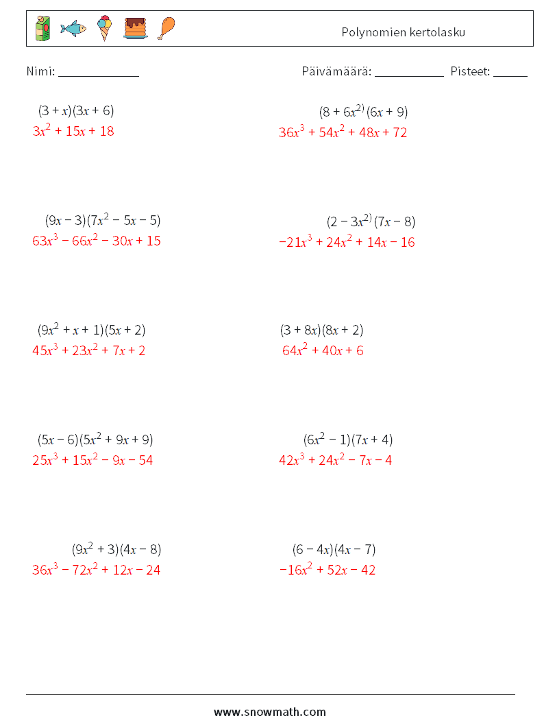 Polynomien kertolasku Matematiikan laskentataulukot 7 Kysymys, vastaus