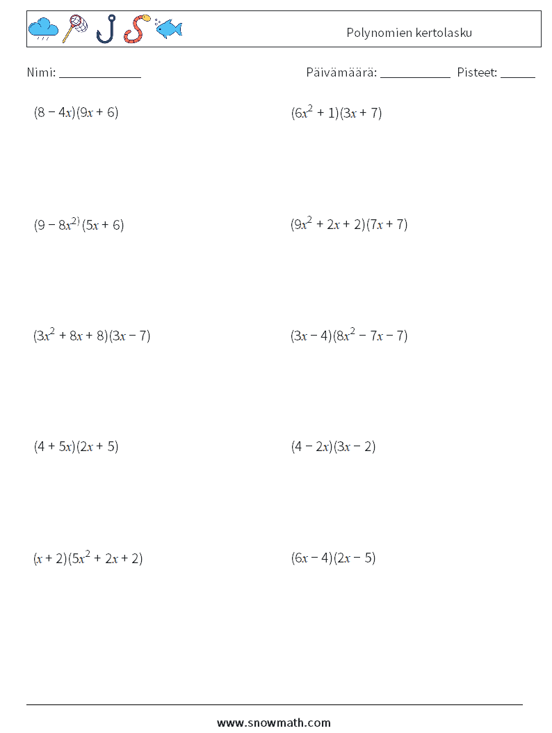 Polynomien kertolasku Matematiikan laskentataulukot 8