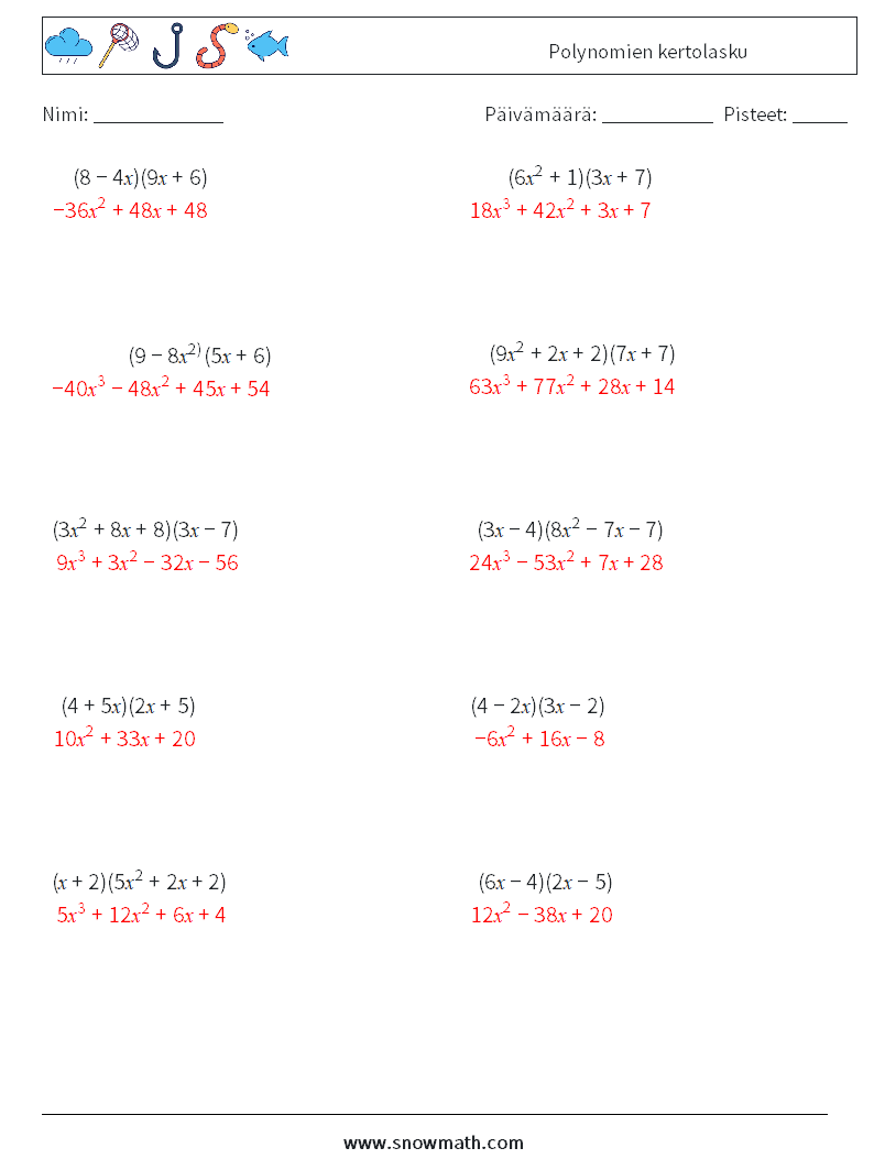 Polynomien kertolasku Matematiikan laskentataulukot 8 Kysymys, vastaus