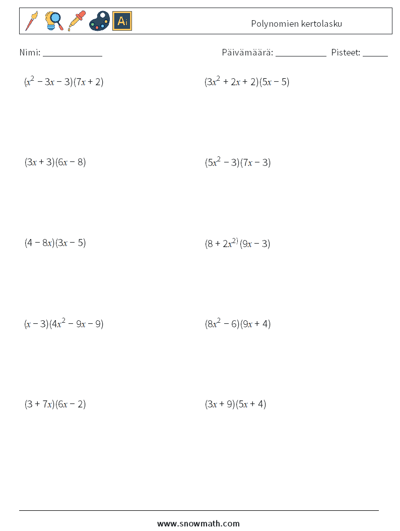 Polynomien kertolasku Matematiikan laskentataulukot 9