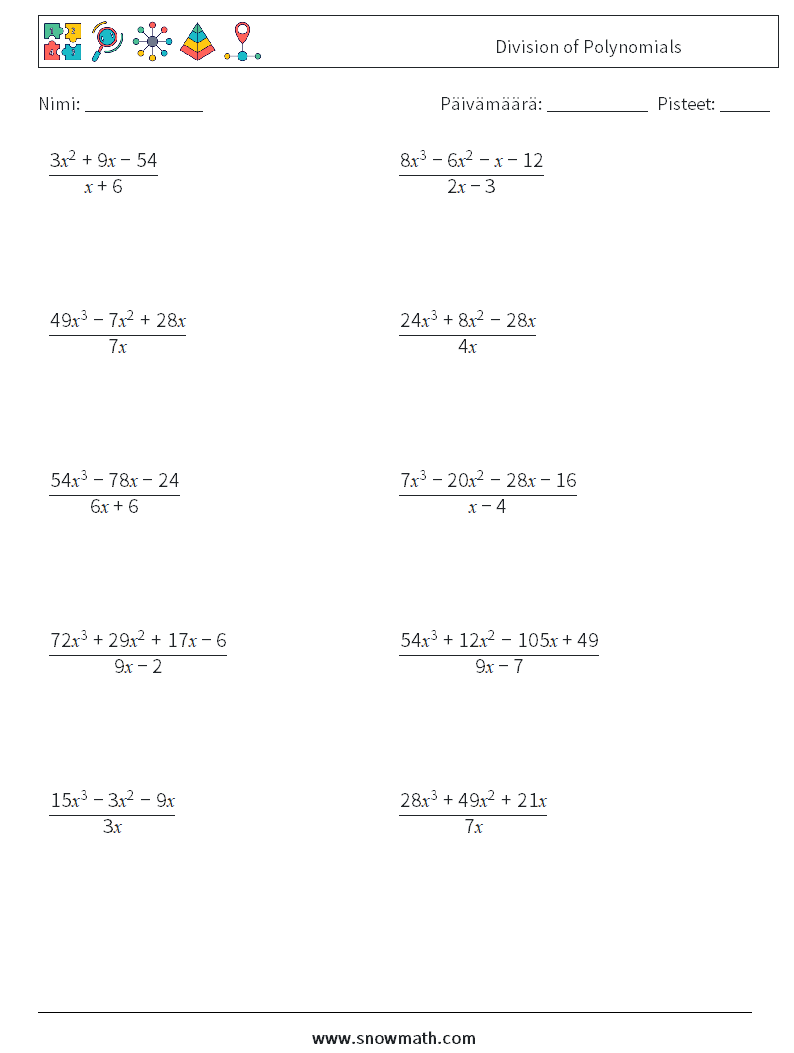 Division of Polynomials Matematiikan laskentataulukot 4