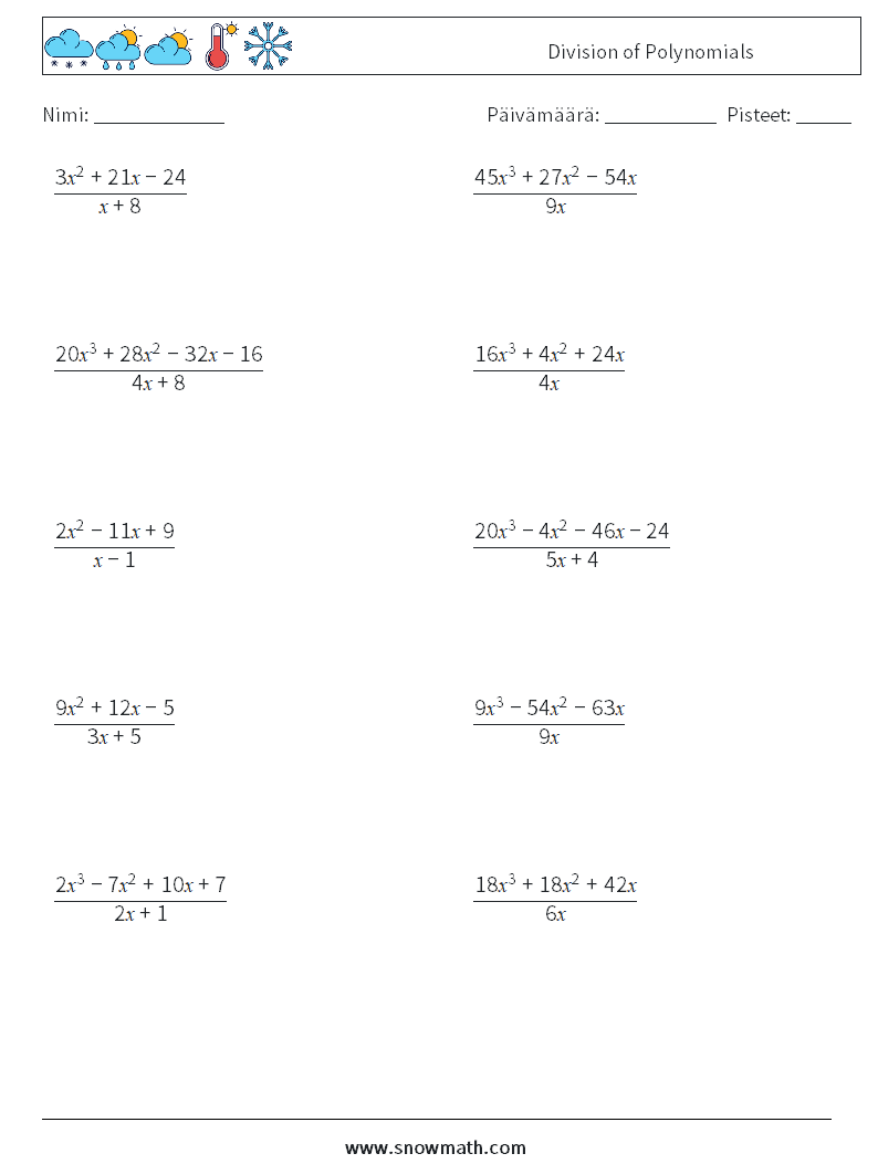 Division of Polynomials Matematiikan laskentataulukot 5