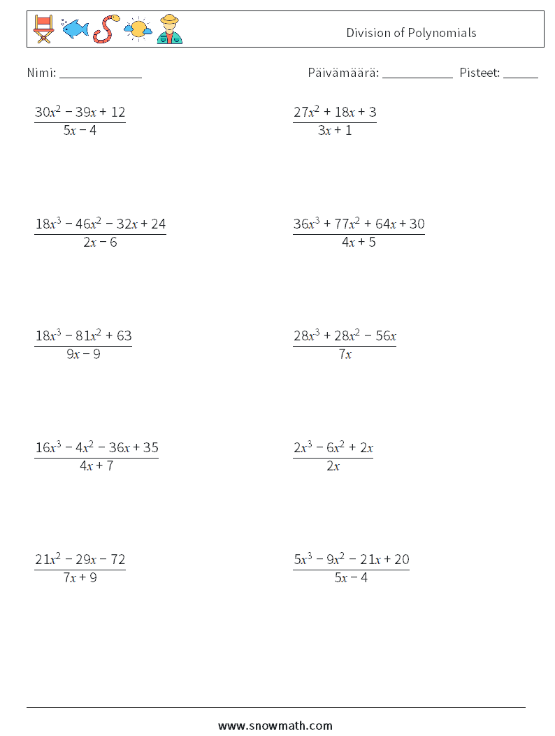 Division of Polynomials Matematiikan laskentataulukot 7