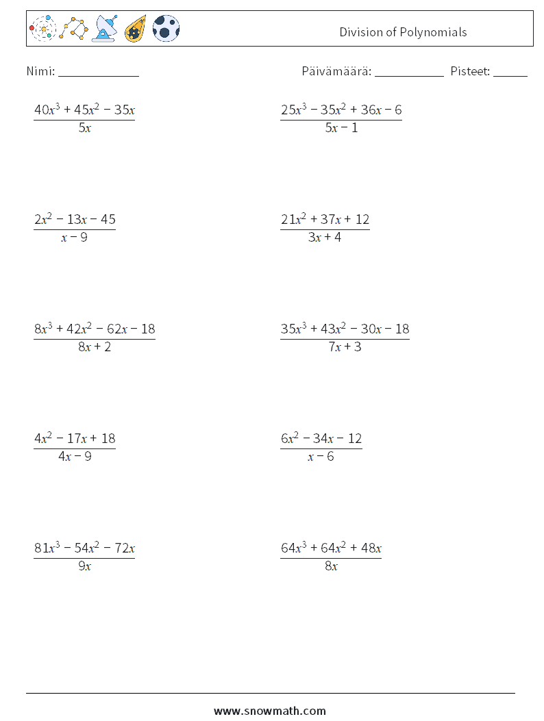 Division of Polynomials Matematiikan laskentataulukot 8