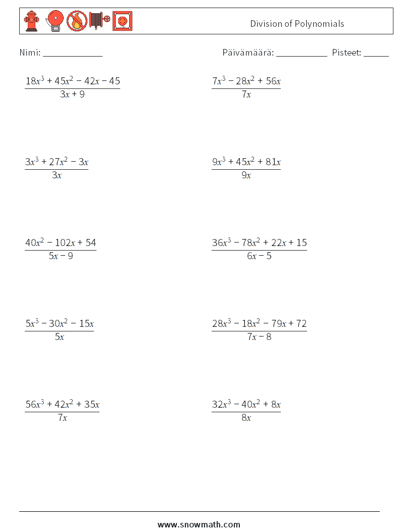 Division of Polynomials Matematiikan laskentataulukot 9