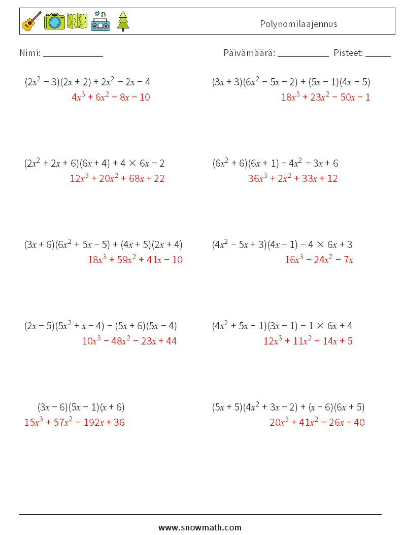 Polynomilaajennus Matematiikan laskentataulukot 5 Kysymys, vastaus