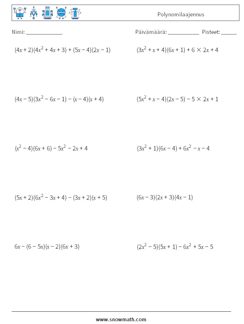 Polynomilaajennus Matematiikan laskentataulukot 6
