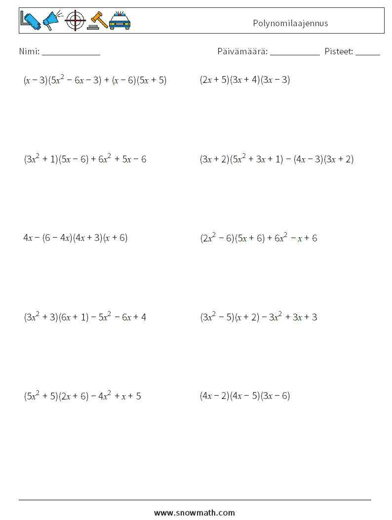 Polynomilaajennus Matematiikan laskentataulukot 7
