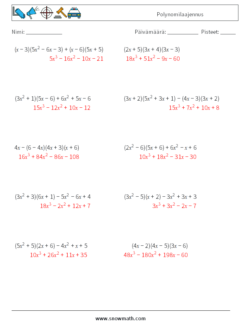 Polynomilaajennus Matematiikan laskentataulukot 7 Kysymys, vastaus
