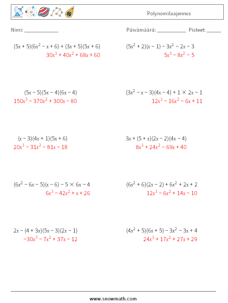 Polynomilaajennus Matematiikan laskentataulukot 8 Kysymys, vastaus