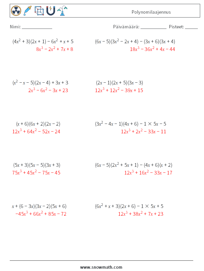 Polynomilaajennus Matematiikan laskentataulukot 9 Kysymys, vastaus
