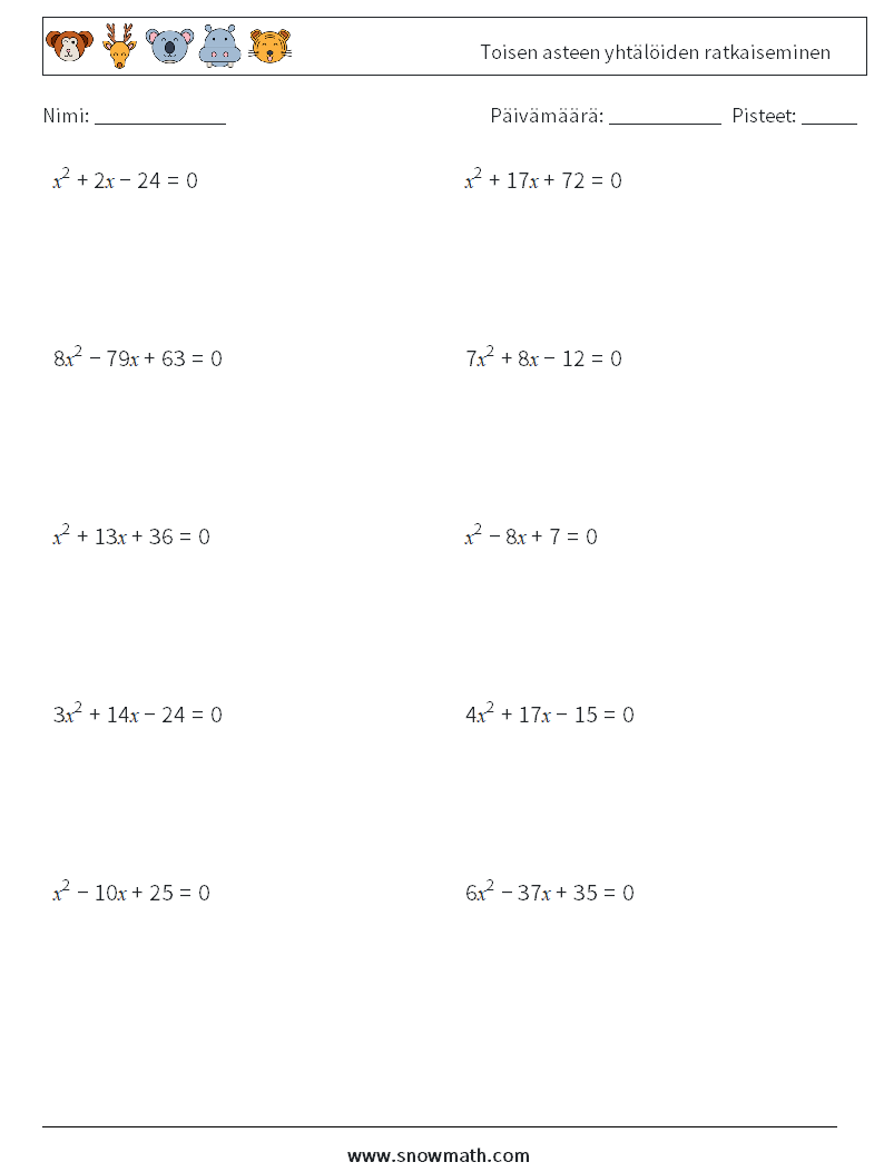 Toisen asteen yhtälöiden ratkaiseminen Matematiikan laskentataulukot 3
