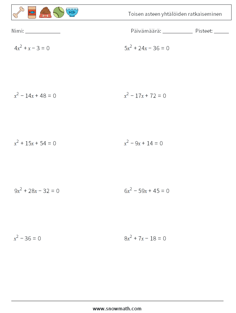 Toisen asteen yhtälöiden ratkaiseminen Matematiikan laskentataulukot 5