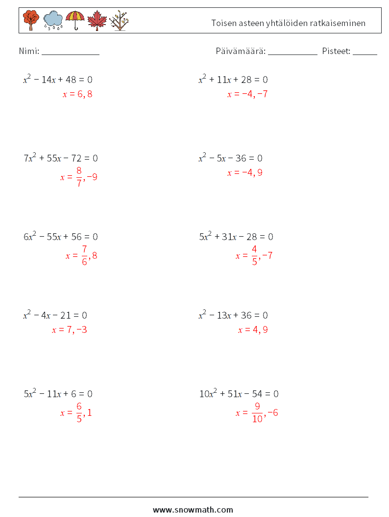 Toisen asteen yhtälöiden ratkaiseminen Matematiikan laskentataulukot 6 Kysymys, vastaus