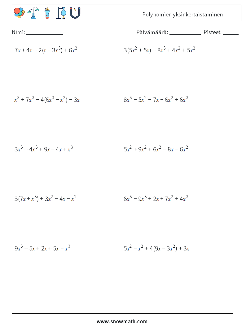 Polynomien yksinkertaistaminen Matematiikan laskentataulukot 1