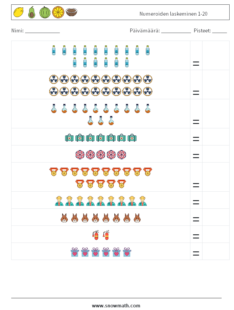 Numeroiden laskeminen 1-20