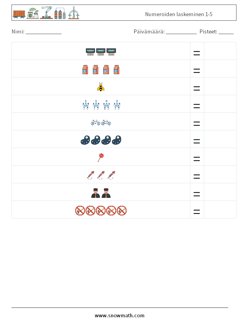 Numeroiden laskeminen 1-5 Matematiikan laskentataulukot 13