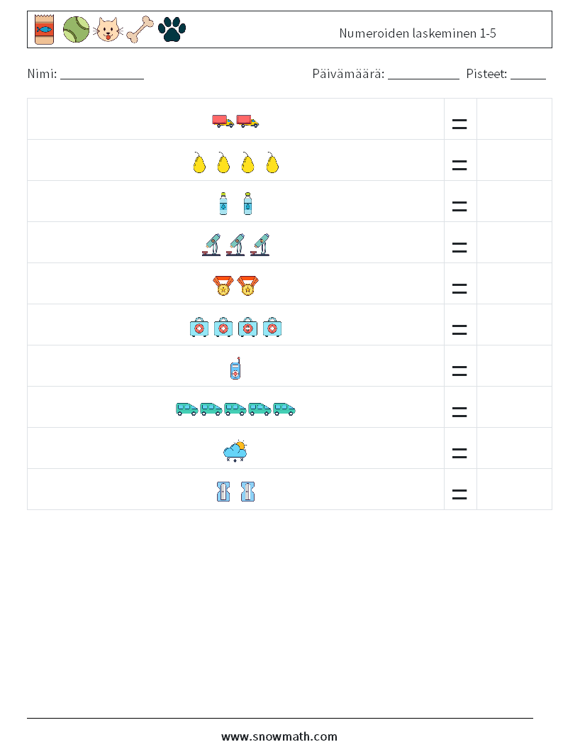 Numeroiden laskeminen 1-5 Matematiikan laskentataulukot 15