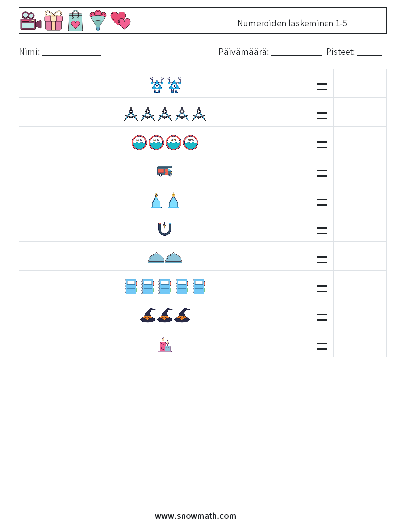 Numeroiden laskeminen 1-5 Matematiikan laskentataulukot 18