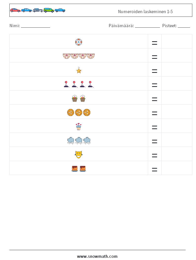 Numeroiden laskeminen 1-5 Matematiikan laskentataulukot 4