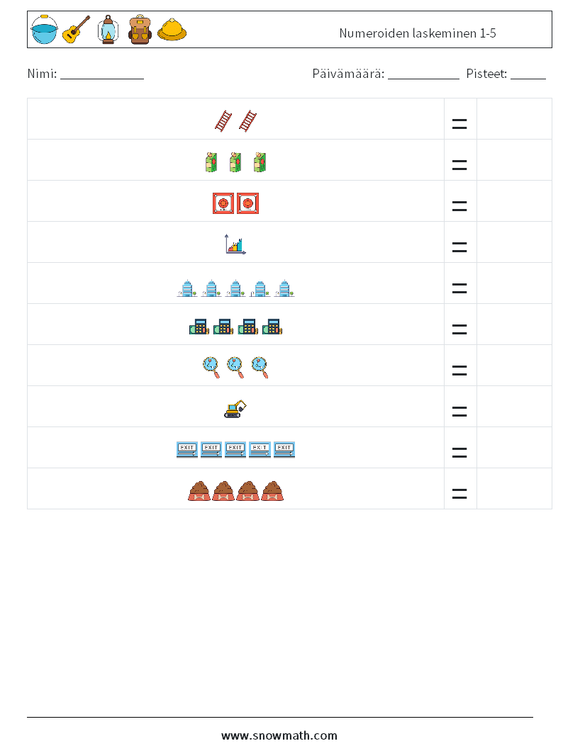 Numeroiden laskeminen 1-5 Matematiikan laskentataulukot 5