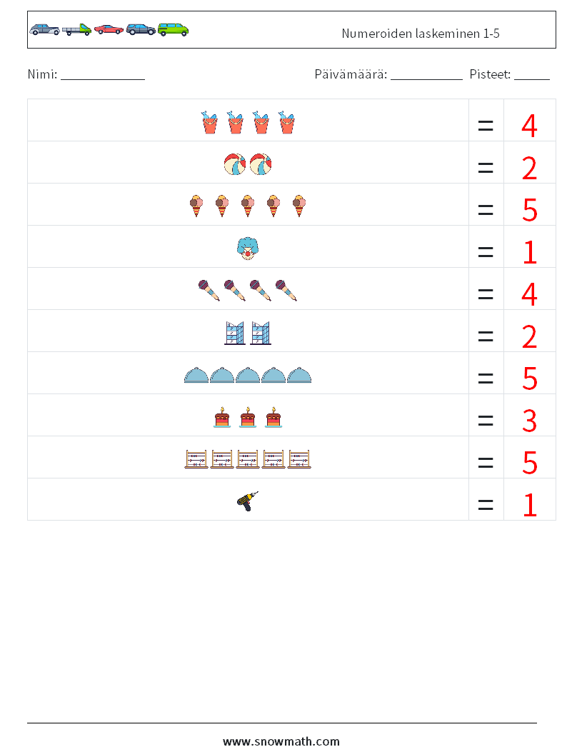 Numeroiden laskeminen 1-5 Matematiikan laskentataulukot 9 Kysymys, vastaus