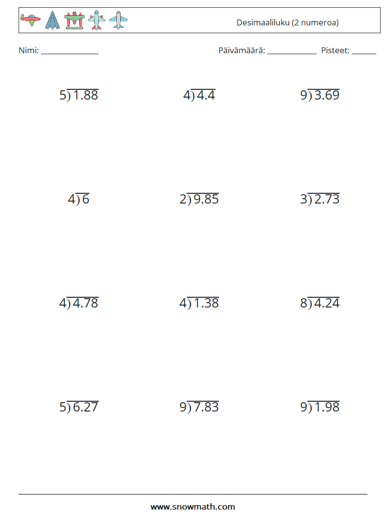 (12) Desimaaliluku (2 numeroa) Matematiikan laskentataulukot 11