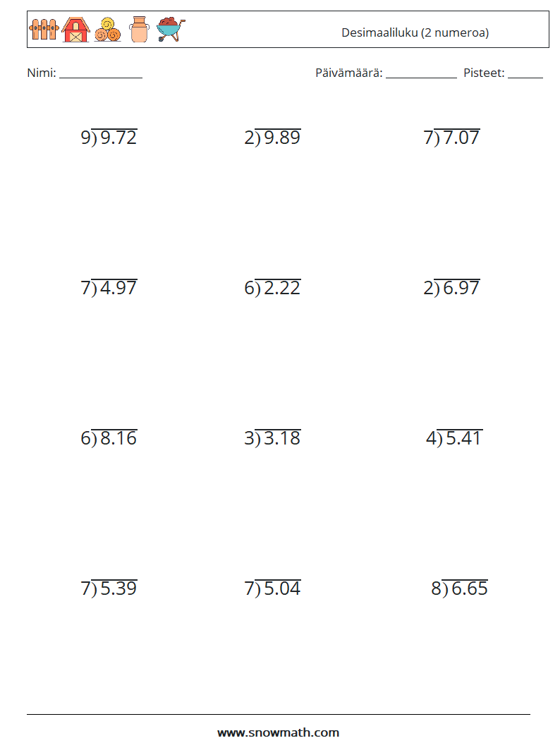 (12) Desimaaliluku (2 numeroa) Matematiikan laskentataulukot 4