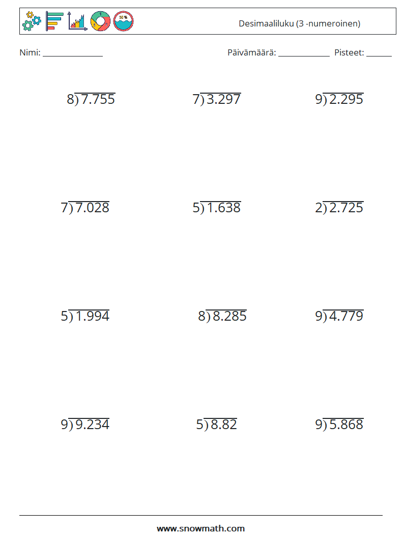 (12) Desimaaliluku (3 -numeroinen) Matematiikan laskentataulukot 15