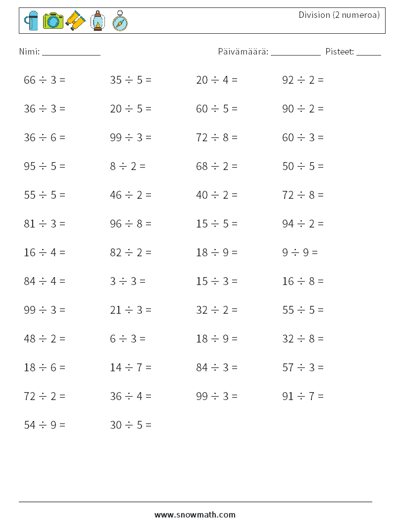 (50) Division (2 numeroa) Matematiikan laskentataulukot 7