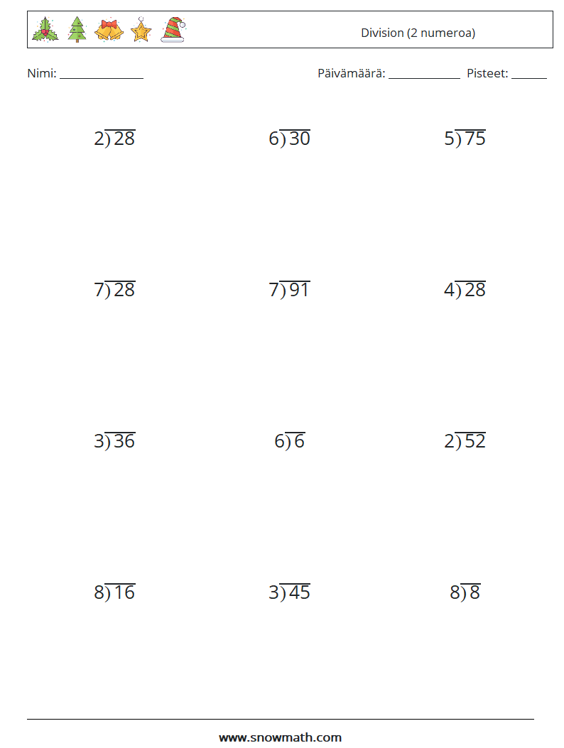 (12) Division (2 numeroa) Matematiikan laskentataulukot 13