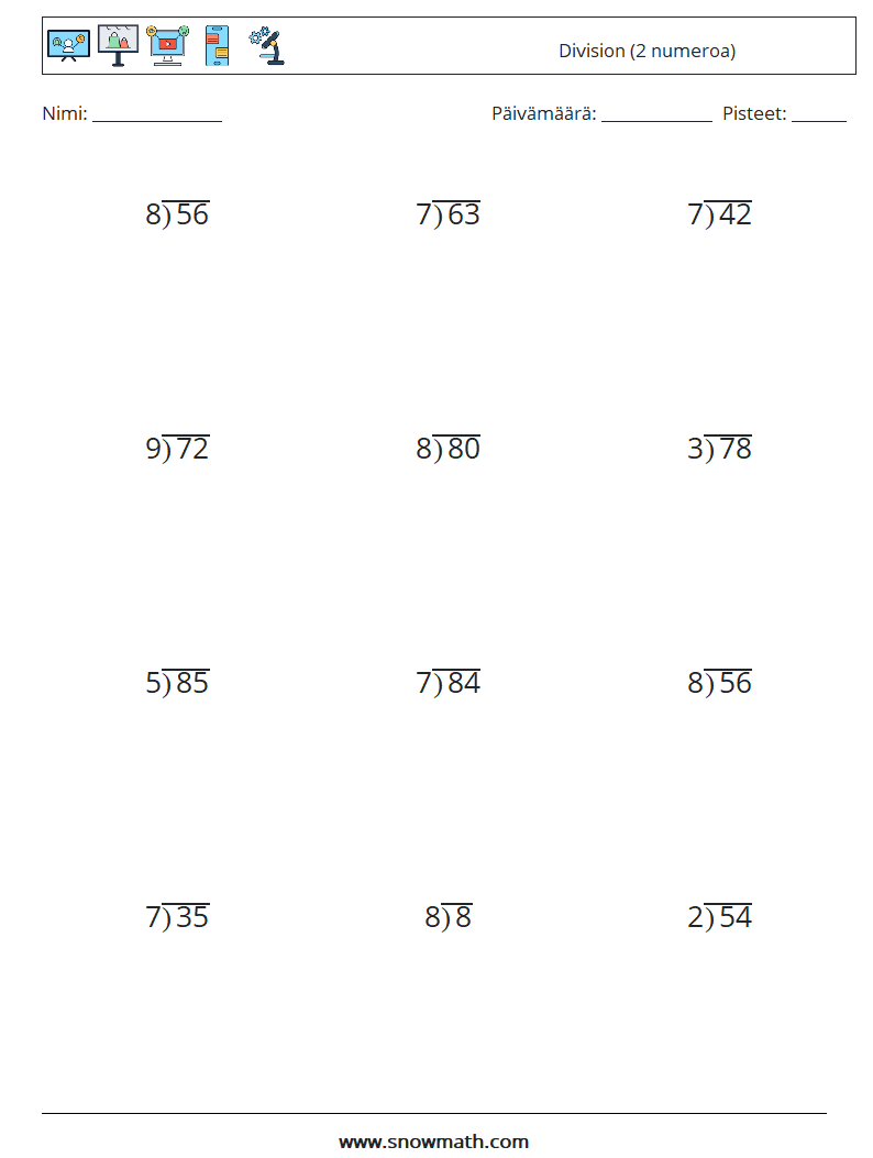 (12) Division (2 numeroa) Matematiikan laskentataulukot 16