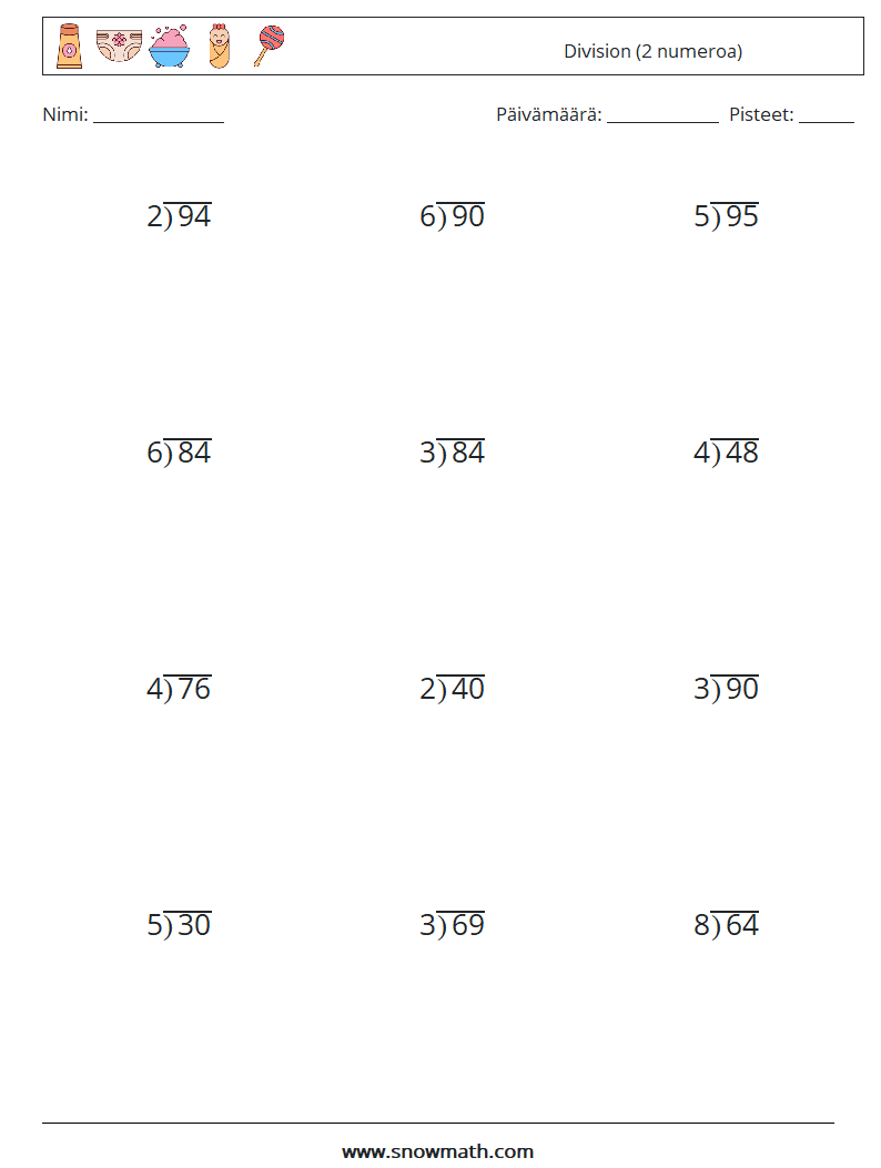 (12) Division (2 numeroa) Matematiikan laskentataulukot 17