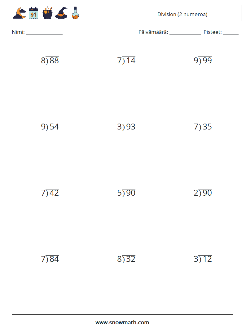 (12) Division (2 numeroa) Matematiikan laskentataulukot 4