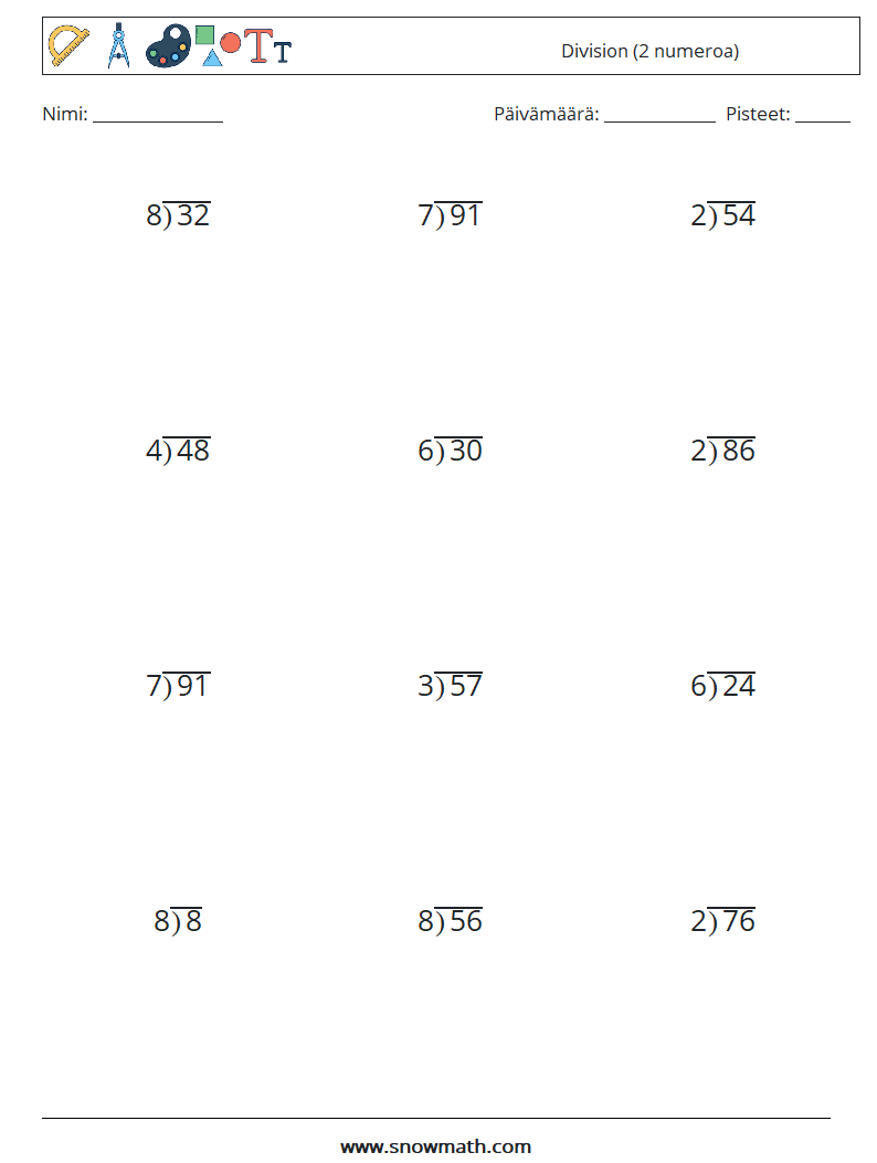 (12) Division (2 numeroa) Matematiikan laskentataulukot 5