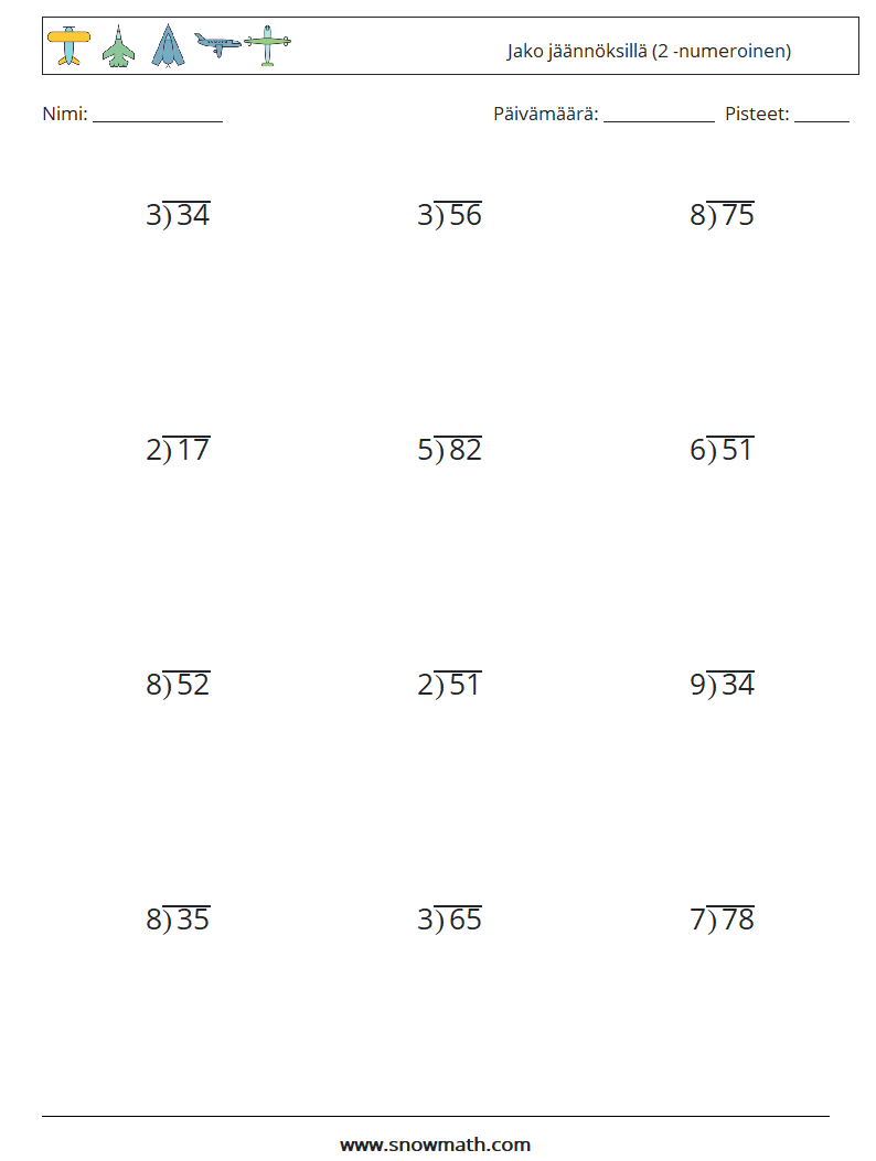 (12) Jako jäännöksillä (2 -numeroinen) Matematiikan laskentataulukot 13