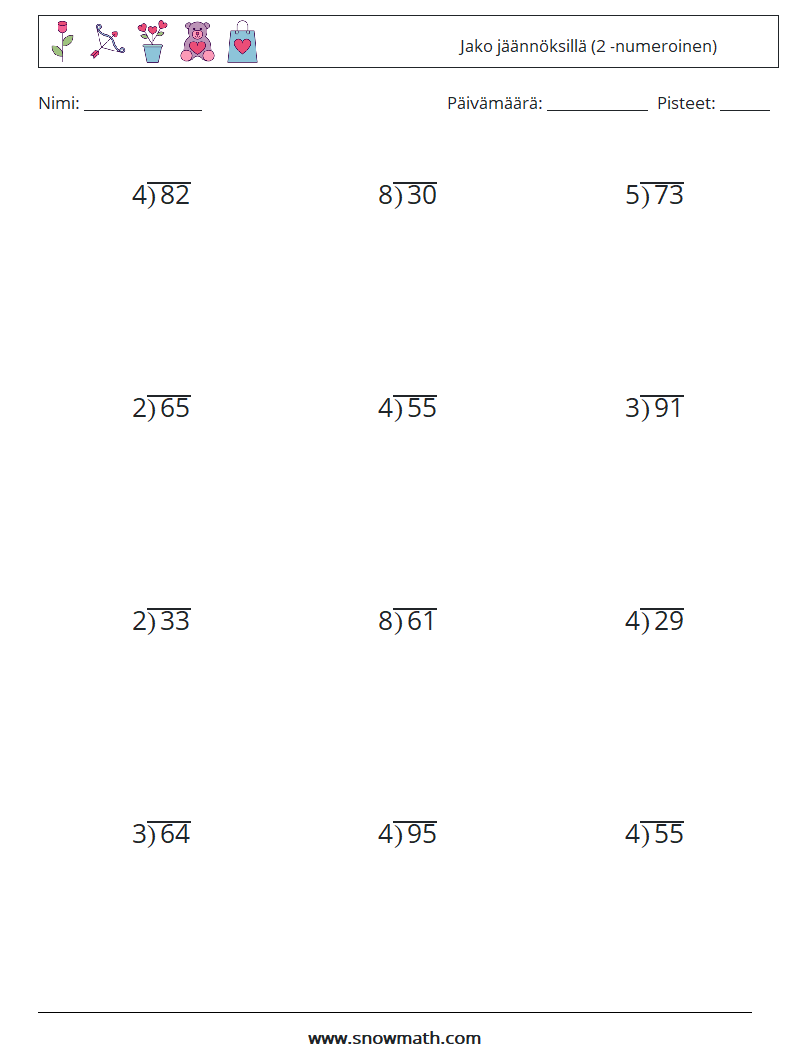 (12) Jako jäännöksillä (2 -numeroinen) Matematiikan laskentataulukot 4