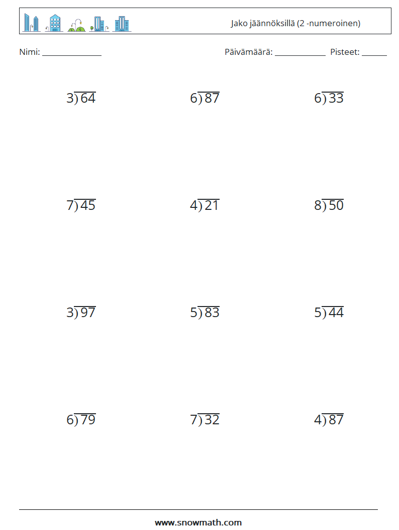 (12) Jako jäännöksillä (2 -numeroinen) Matematiikan laskentataulukot 5