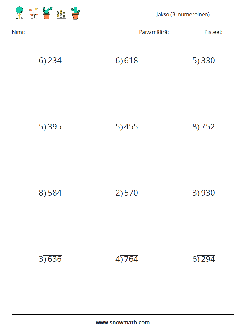 (12) Jakso (3 -numeroinen) Matematiikan laskentataulukot 1