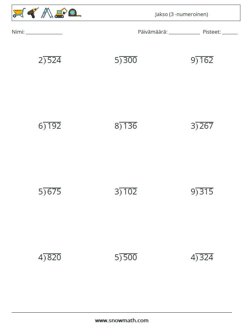 (12) Jakso (3 -numeroinen) Matematiikan laskentataulukot 15