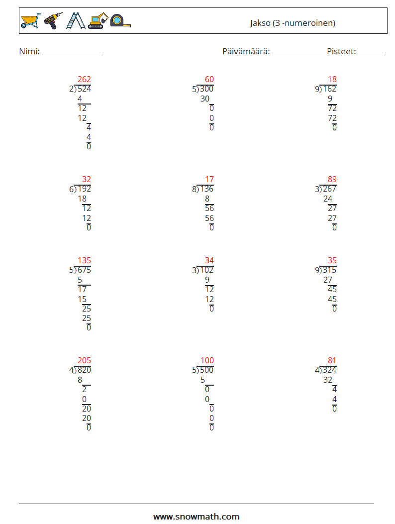 (12) Jakso (3 -numeroinen) Matematiikan laskentataulukot 15 Kysymys, vastaus