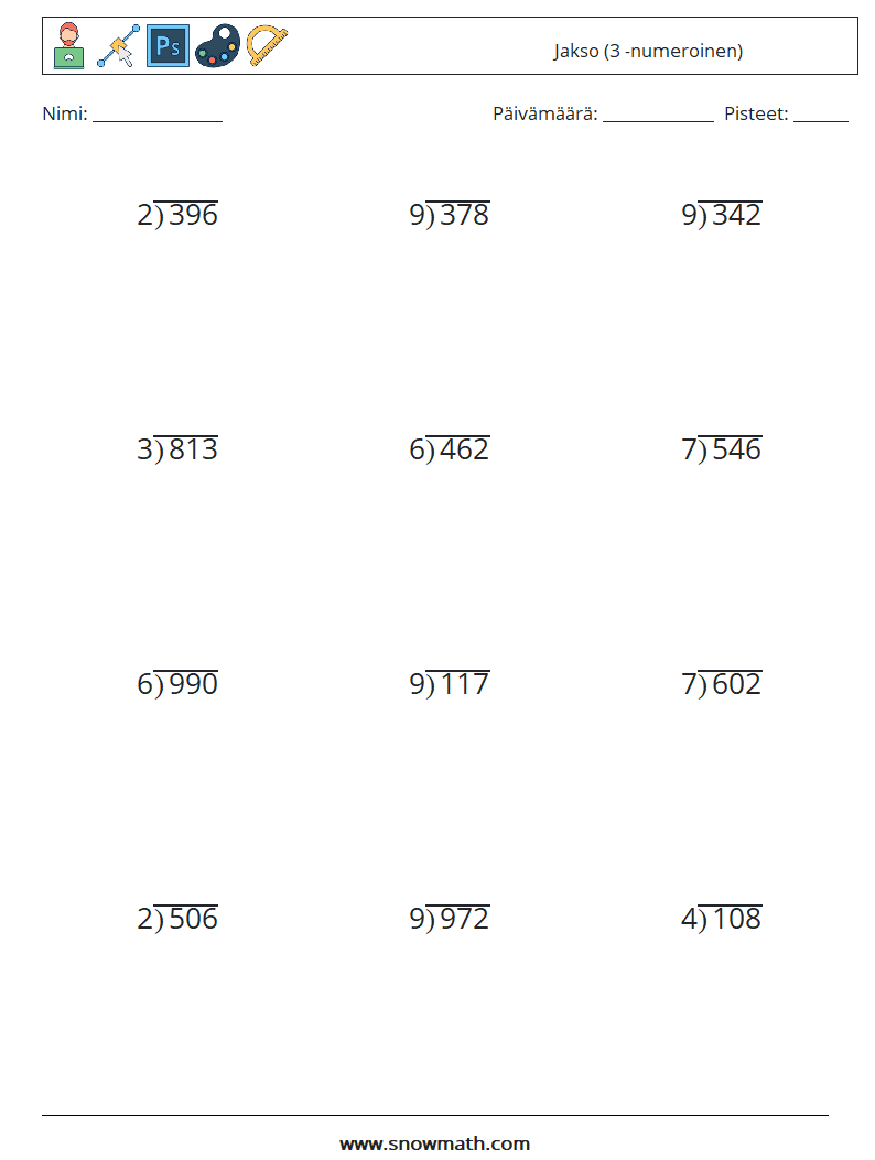 (12) Jakso (3 -numeroinen) Matematiikan laskentataulukot 16