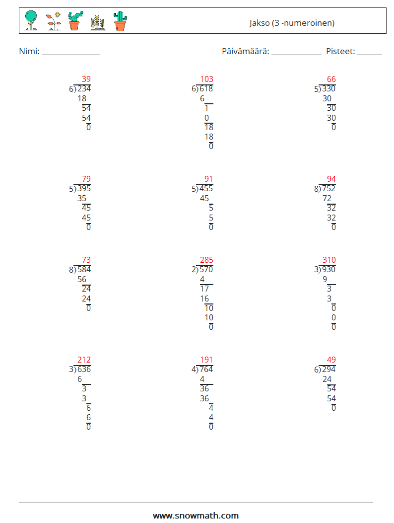 (12) Jakso (3 -numeroinen) Matematiikan laskentataulukot 1 Kysymys, vastaus