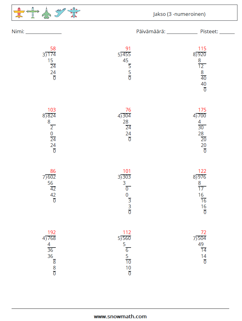 (12) Jakso (3 -numeroinen) Matematiikan laskentataulukot 2 Kysymys, vastaus