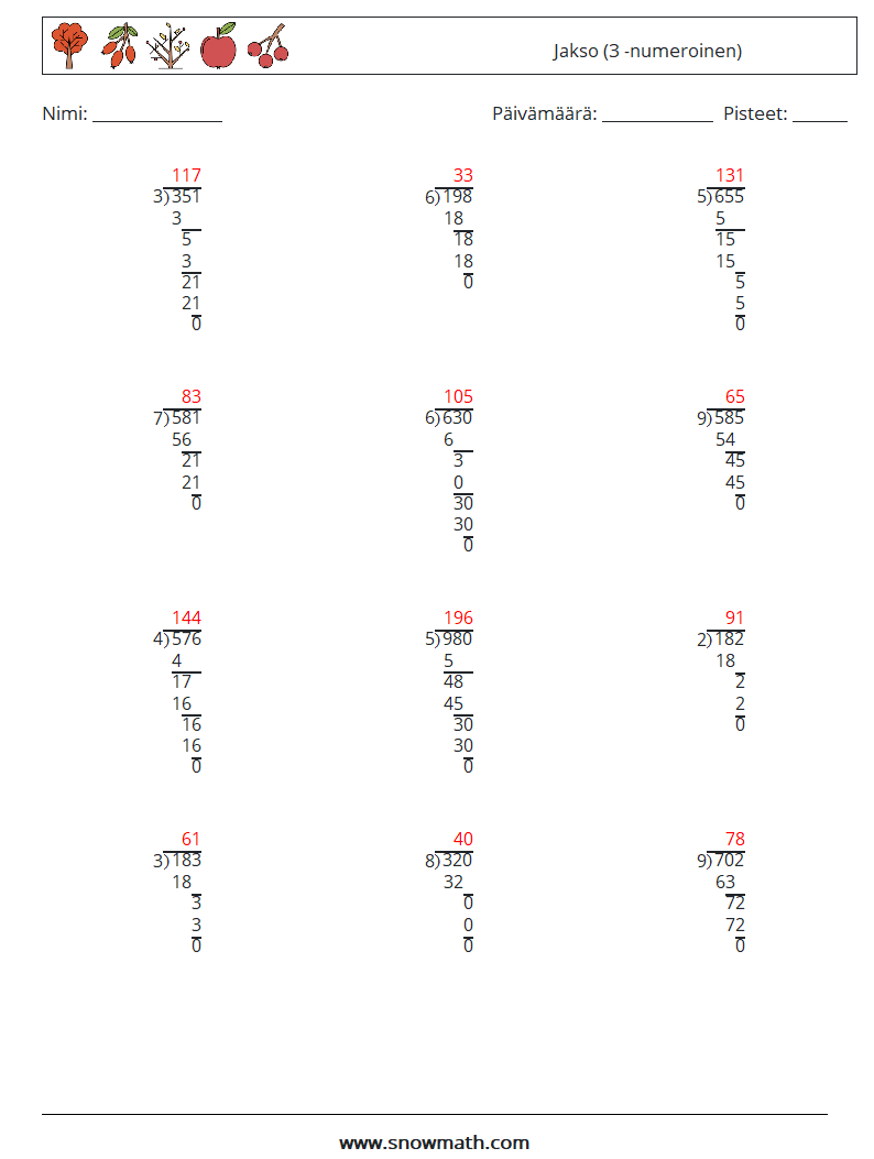 (12) Jakso (3 -numeroinen) Matematiikan laskentataulukot 6 Kysymys, vastaus